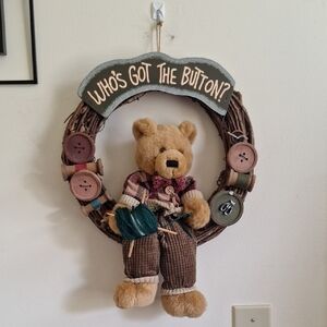 Teddy Bear Button Wreath Decor